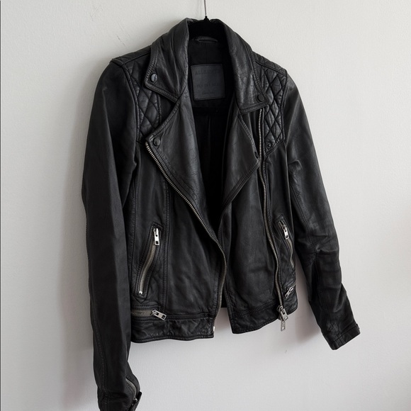 All Saints Black Leather Biker Jacket - Picture 3 of 7